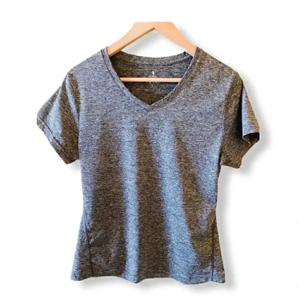 Icyzone V-Neck Gray Running Athletic Workout Short Sleeves -Shirt SZ L